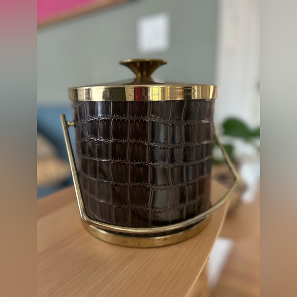 True Vintage Barware Leather & Brass ice bucket bar accessory drinks holiday - Picture 1 of 10